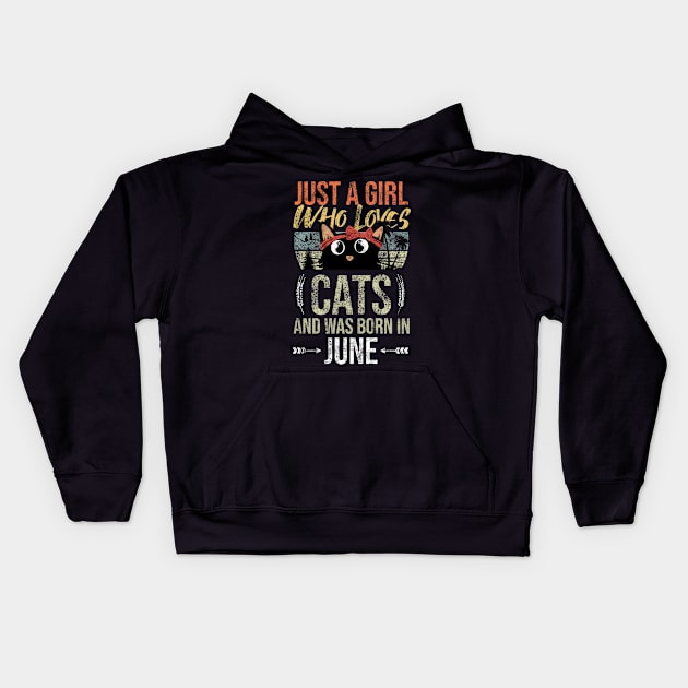 Just A Girl Who Loves Cats And Was Born In June Birthday Kids Hoodie by Rishirt